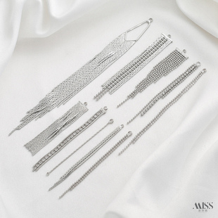 白金色钯白K高保色镶锆石流苏吊饰耳吊挂坠diy手工耳线耳饰品配件