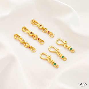 古法金哑金沙金保色鱼钩扣收尾连接扣头diy编绳手链项链饰品配件