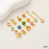 18K哑金保色滴油如意锁平安喜乐蝴蝶小吊坠甜甜圈隔圈diy吊饰配件