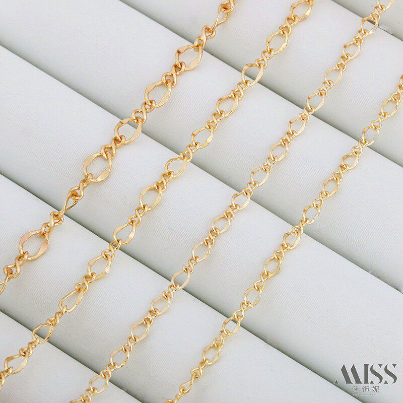 PLATED 14K REINFORCED COLOR-RETAINING GOLD FIGURE 8 CHAIN FLAT O PRESSED TWIST O WORD LOOSE CHAIN DIY BRACELET NECKLACE ACCESSORIES JEWELRY MATERIAL