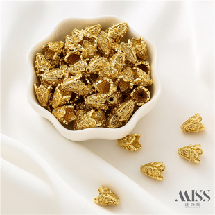 铸铜镀沙金古法金保色金复古流苏帽花托珠帽手工diy饰品哑金配件