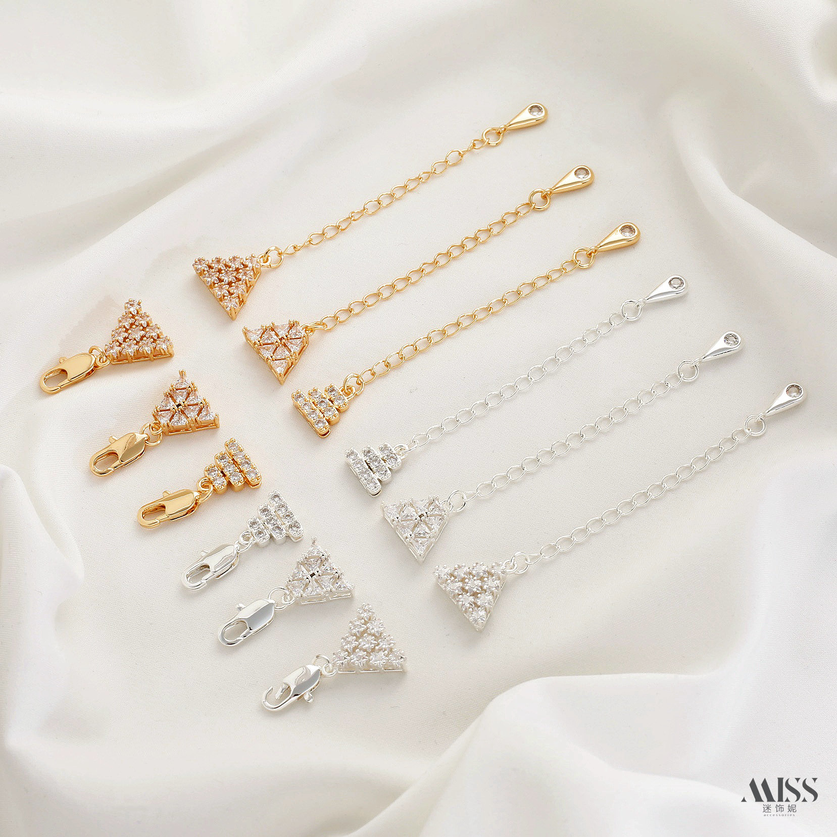 14K包金保色锆石三角金字塔多排鱼尾扣收尾延长链diy手链项链配件,饰品/流行首饰/时尚饰品新,其他DIY饰品配件,淘宝优惠券,粉丝福利购,淘宝优惠卷