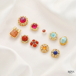 天然海纹石南红四珠花星光红刚玉塘塔青金石榴石隔珠diy饰品配件