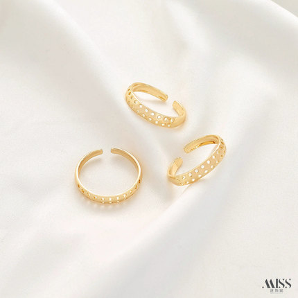 14K包金保色活口可调节双排穿孔戒指穿珠绑线指环戒托diy手作配件