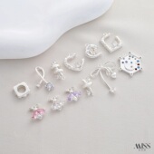 铜镀厚银保色镶锆石蜜蜂桃心蝴蝶结吊坠diy手链项链耳吊饰品配件