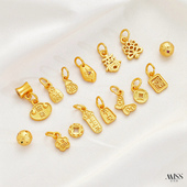 沙金高保色喜樂招财纳福蝴蝶铜钱上上签吊坠小滴溜diy吊饰品配件