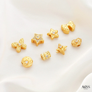 哑金保色镶锆石爱心蝴蝶五角星芒星圆饼隔珠diy手链项链串珠配件