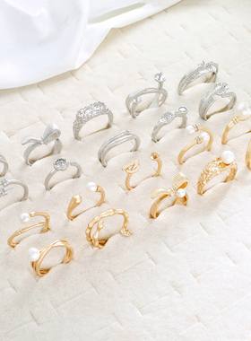 祢饰妮时尚简约珠托开口戒指戒圈