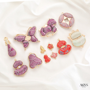 14K包金保色布艺宋锦葫芦蝴蝶琵琶芭蕉铜钱木马吊坠diy吊饰品配件