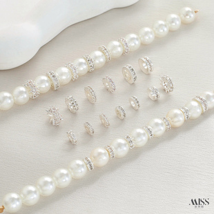 高保色包厚银镶锆石雪花朵隔片扁隔珠diy手链项链串珠饰品配件