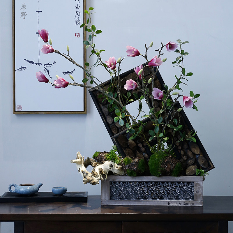 自然风艺术假花仿真花创意个性造型花艺新中式禅意茶几绢花摆设件