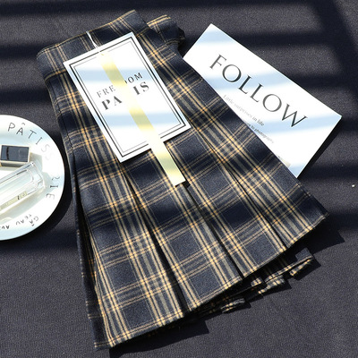 格子百褶裙女秋冬短款高腰复古毛呢a字半身裙显瘦红色网红短裙裤