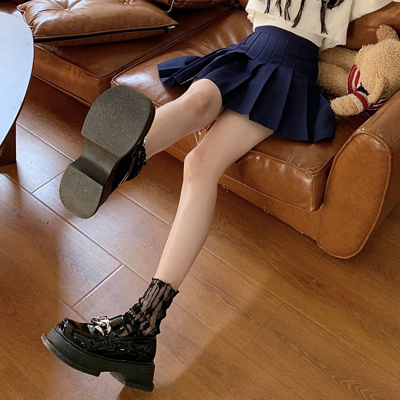 藏蓝色百褶裙女夏季甜美少女学院风半身裙春秋高腰显瘦a字短裙裤
