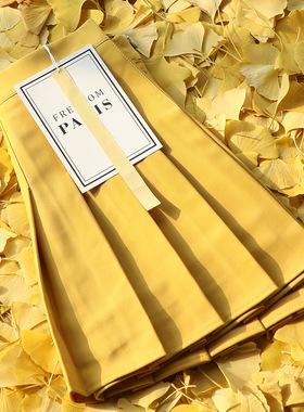 黄色百褶裙女防走光学院风短裙子春夏高腰a字显瘦jk半身裙裤短款