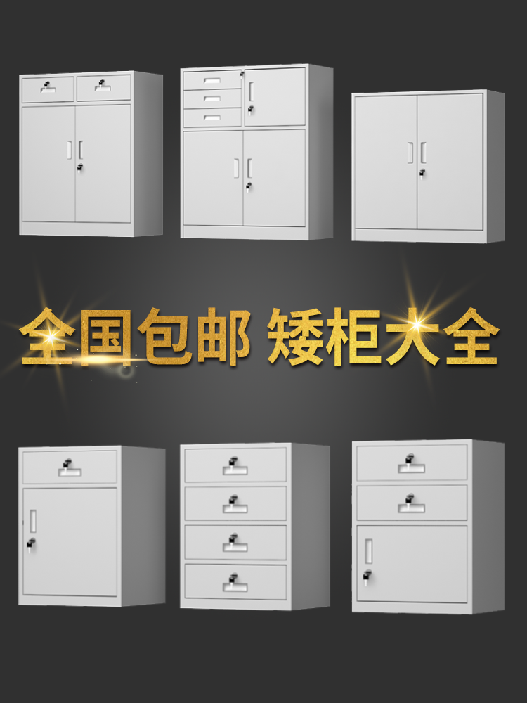 钢制矮柜办公文件柜铁皮矮柜资料档案打印机储物柜带锁家用床头柜