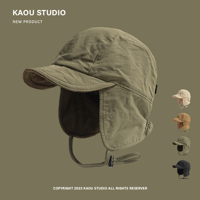 复古日系机能风抓绒飞行员帽男女