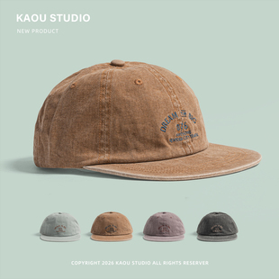 美式 复古水洗平檐棒球帽男女街头嘻哈潮牌字母刺绣鸭舌帽大头可戴