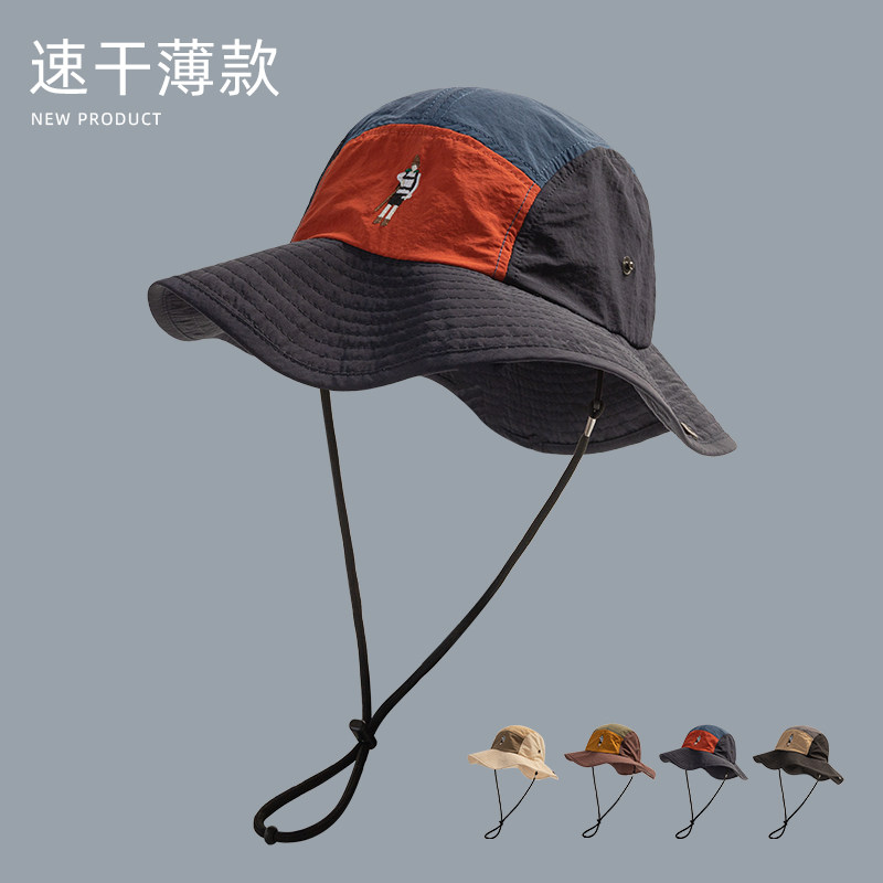 藏青色户外速干渔夫帽男女日系拼接薄款遮阳帽薄款透气徒步登山帽