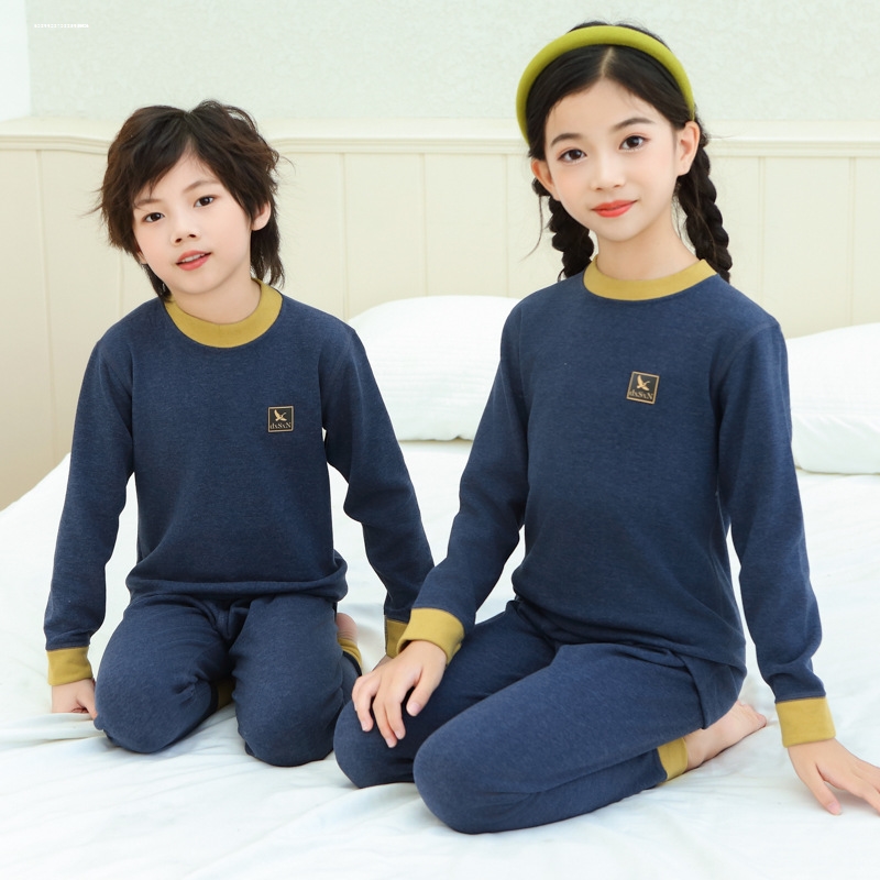 儿童保暖秋衣秋裤男童女孩厚款磨绒德内衣套装中大童男孩冬装打底