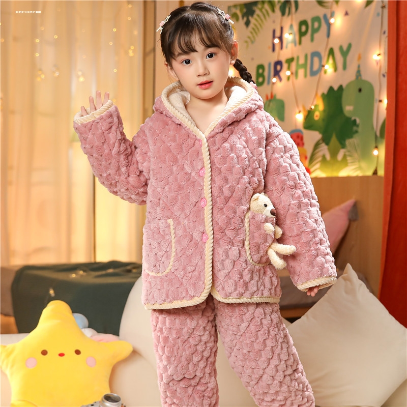 男孩季公主加厚夹棉法兰绒儿童睡衣加厚款春秋季婴儿大童秋款睡袍