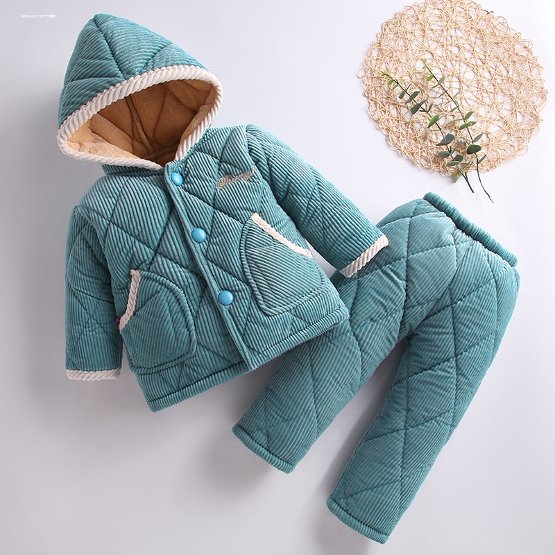 冬天儿童三层夹棉宝宝睡衣2一3岁加绒4加厚5男童6女童8小孩法兰绒