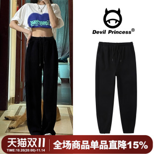 显瘦直筒卫裤 美式 休闲宽松束脚裤 女2025春秋新款 ins潮 黑色运动裤