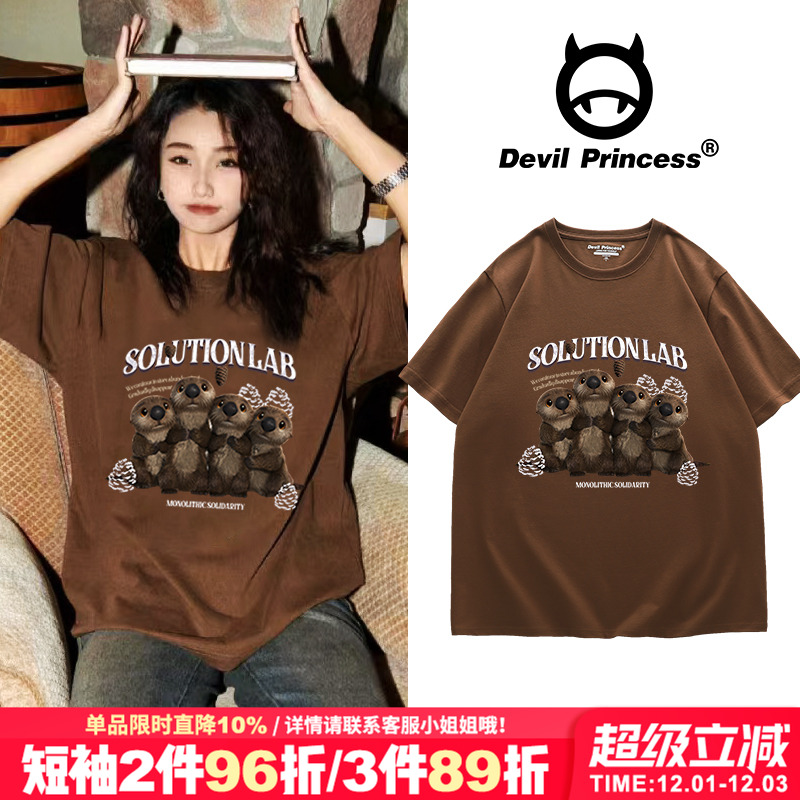 短袖美式复古风卡通印花