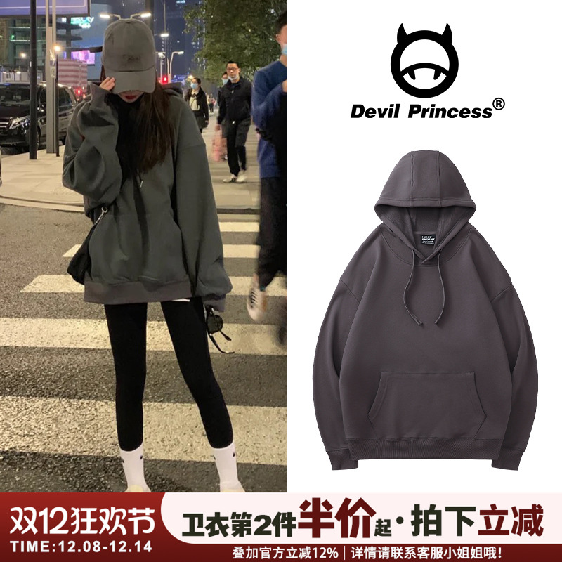 古着初秋季oversize风深灰色卫衣