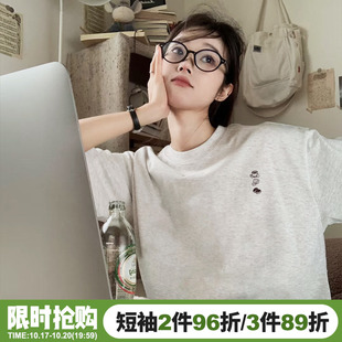 2026新款简约风休闲百搭纯棉花灰色短袖t恤女韩系复古半袖上衣夏