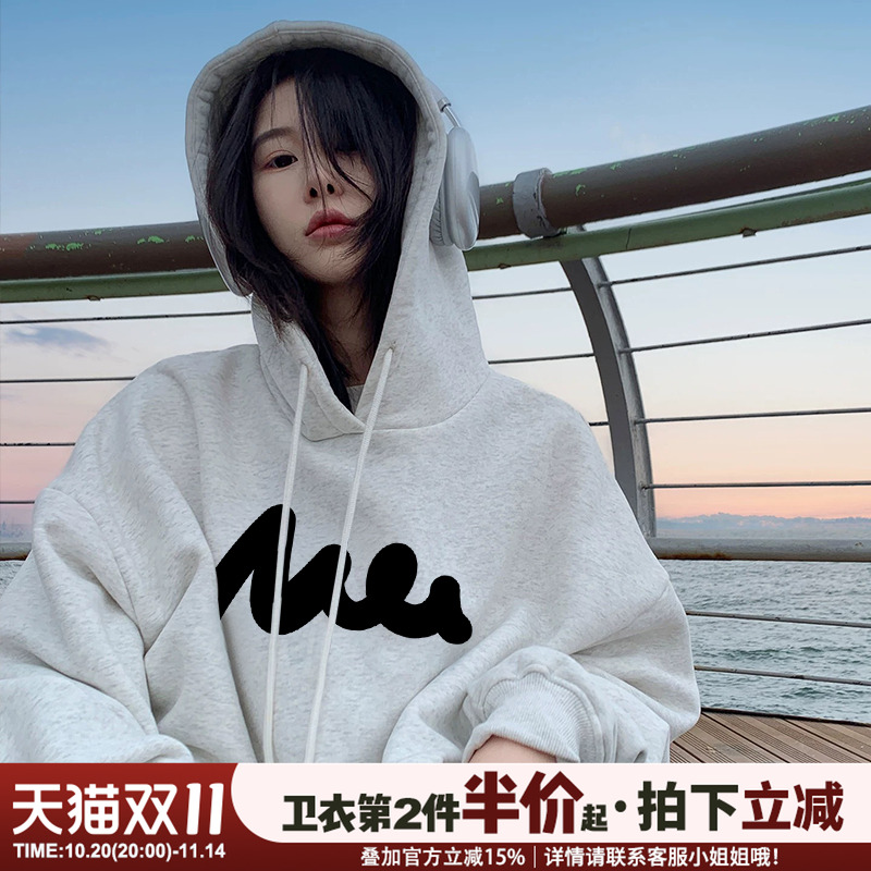 韩系日常通勤宽松休闲重磅卫衣女