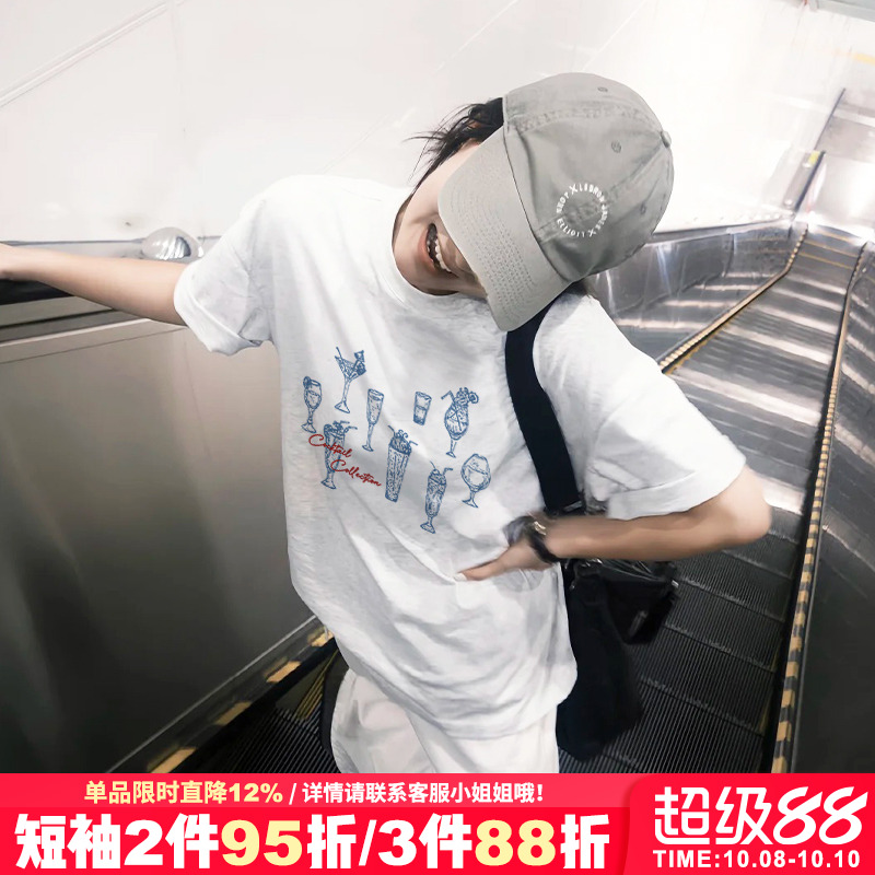 美式学院风宽松纯棉花灰色短袖女