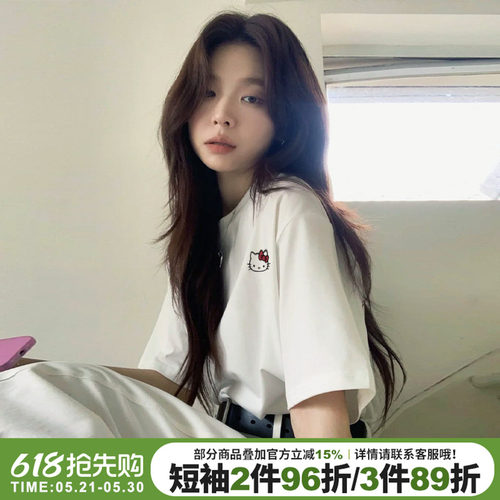 chic慵懒风宽松纯棉正肩半袖上衣
