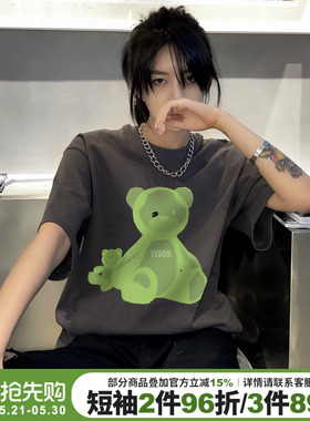 无性别穿搭大版显瘦深灰色短袖t恤女超火街头ins风重磅半袖上衣潮