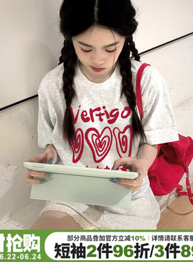 2026夏季新款美式设计感ins潮牌花灰色短袖t恤女宽松通勤半袖上衣