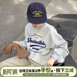 美式 街头慵懒风宽松休闲灰色卫衣女小众设计感字母印花宽松上衣潮