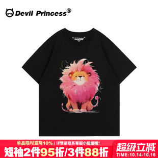 上衣 宽松下衣失踪正肩半袖 超火小众卡通ins潮牌黑色短袖 t恤女大版
