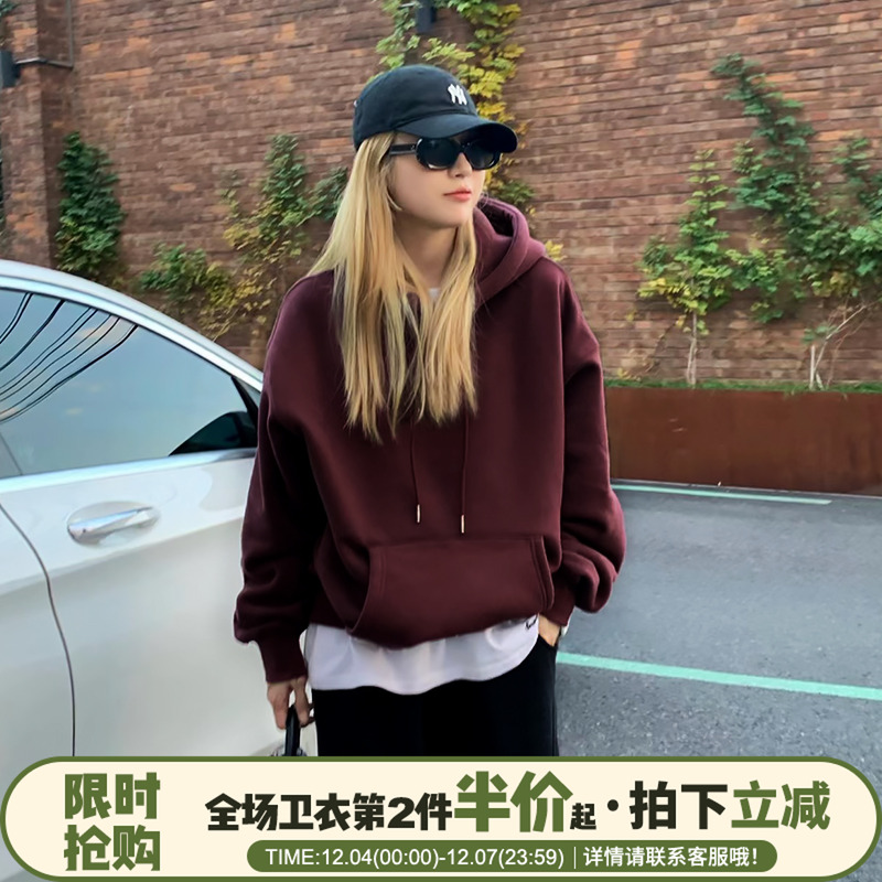 加绒加厚复古学院风大版显白卫衣