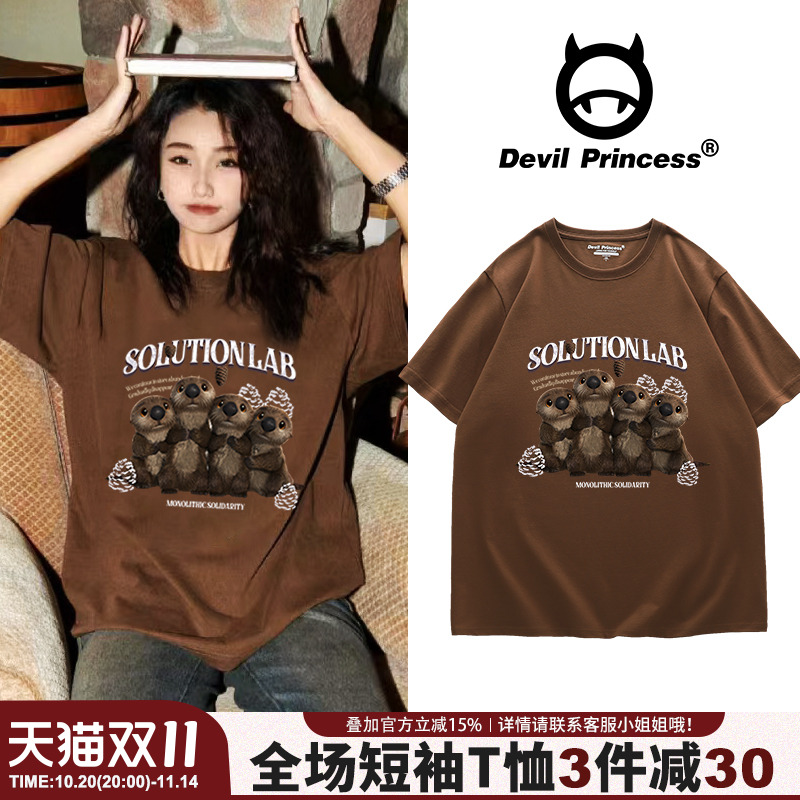 短袖美式复古风卡通印花