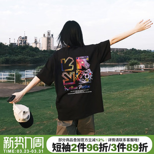 hiphop街头嘻哈风黑色短袖t恤女美式大版宽松显瘦重磅半袖上衣夏