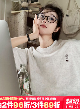 2025新款简约风休闲百搭纯棉花灰色短袖t恤女韩系复古半袖上衣夏