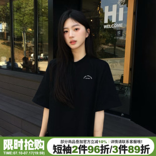 韩系高级感简约风字母印花黑色短袖t恤女2026新款宽松打底衫上衣