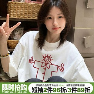 小众超火简约风白色正肩t恤女短袖 宽松百搭纯棉上衣 爆款 2026新款