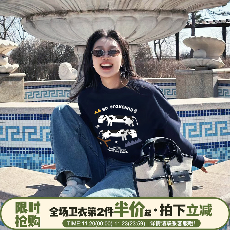 超火ins风宽松设计感显白卫衣女