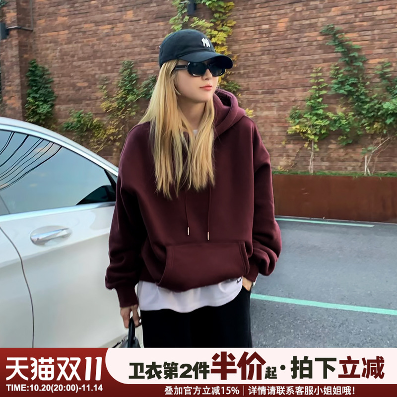 加绒加厚复古学院风大版显白卫衣