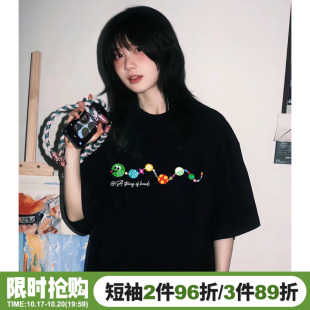 设计感卡通潮牌黑色短袖t恤女2026蛇年限定款bf宽松大版正肩上衣