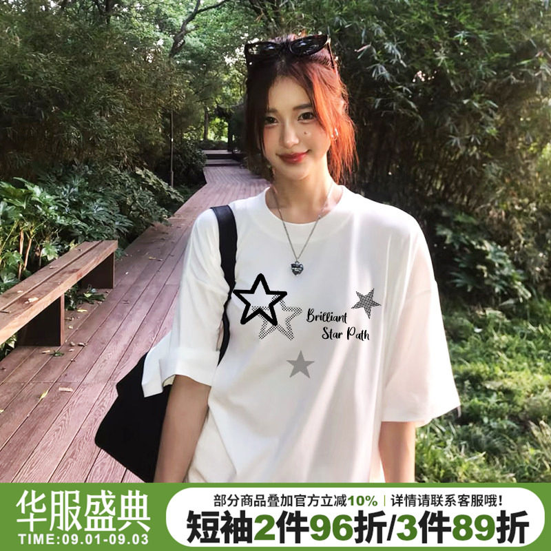 日常通勤风宽松纯棉正肩短袖女夏图片