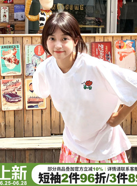 chic甜美风宽松纯棉白色短袖t恤女夏季新款百搭纯棉小个子上衣潮