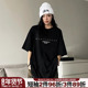 hiphop嘻哈风设计感字母印花黑色短袖 女t恤大版 宽松显瘦正肩上衣