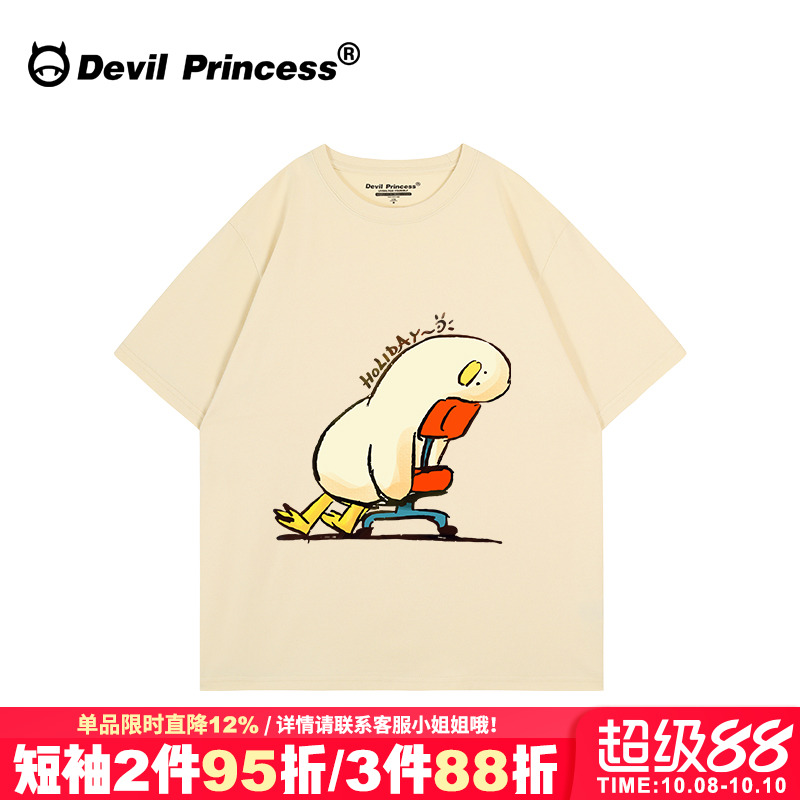 短袖小众学院风卡通印花