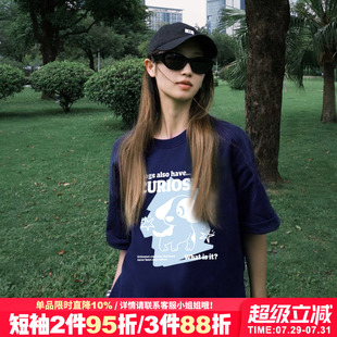 上衣 超火ins风藏蓝色短袖 t恤女2025夏季 新款 宽松百搭重磅纯棉半袖